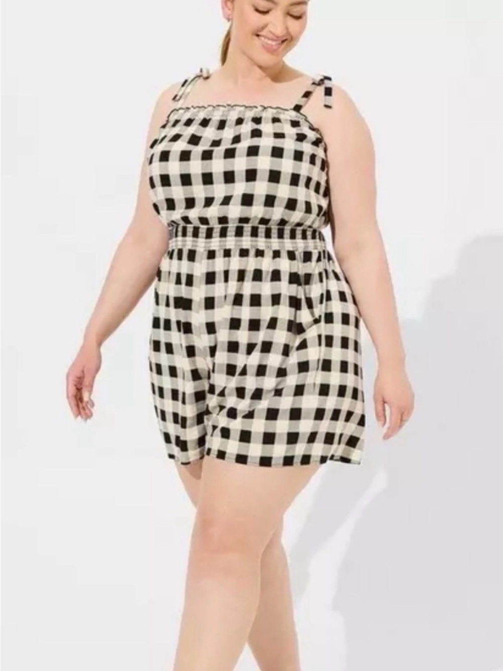 Torrid Black and White Gingham Romper 1